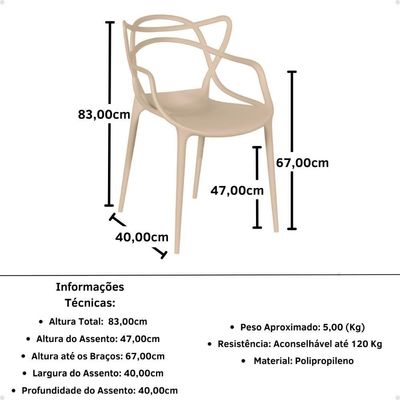 Conjunto Mesa De Jantar Retangular Eiffel Preta 120x80cm Com 4 Cadeiras Allegra - Nude