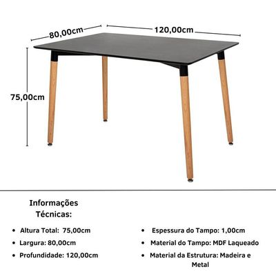 Conjunto Mesa De Jantar Retangular Eiffel Preta 120x80cm Com 6 Cadeiras Itália - Amarelo