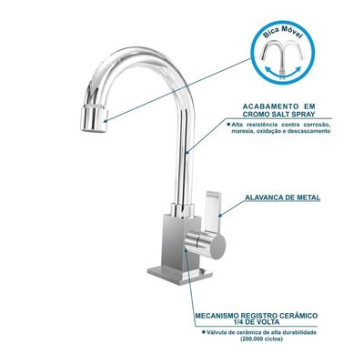 Torneira De Mesa Classic Luxo 1-4 De Volta 1195 C70 Cromado