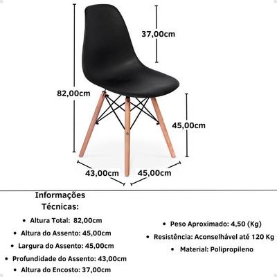Conjunto Mesa De Jantar Redonda Luana Amadeirada Branca 120cm Com 4 Cadeiras Eames Eiffel - Preto