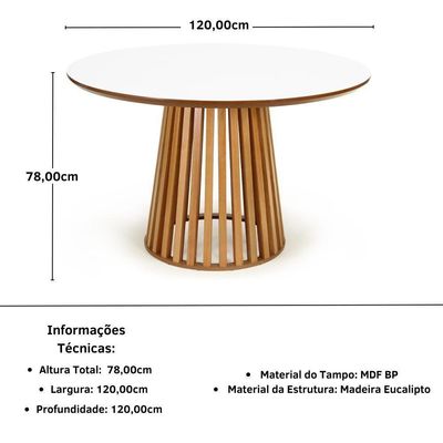 Conjunto Mesa De Jantar Redonda Luana Amadeirada Branca 120cm Com 4 Cadeiras Eames Eiffel - Preto