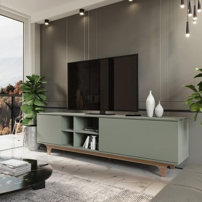 Rack Para Tv Até 75'' Com 2 Portas E Nichos 200cm Lars - Verde