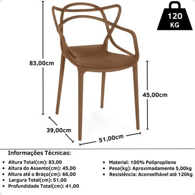 Kit 8 Cadeiras De Jantar Allegra Prática Empilhável - Marrom