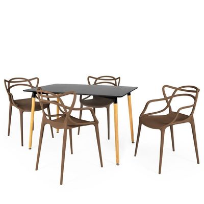 Conjunto Mesa De Jantar Retangular Eiffel Preta 120x80cm Com 4 Cadeiras Allegra - Marrom