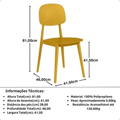 Conjunto Mesa De Jantar Redonda Eiffel Branca 80cm Com 4 Cadeiras Itália - Amarelo