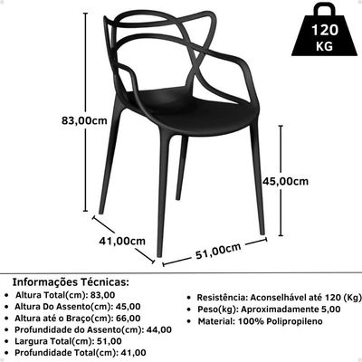 Kit 6 Cadeiras De Jantar Allegra Prática Empilhável - Preto