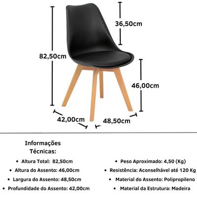 Conjunto 20 Cadeiras De Jantar Eames Wood Leda Design Estofada - Preto