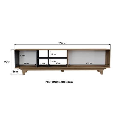 Rack Para Tv Até 75'' Com 2 Portas E Nichos 200cm Lars - Preto
