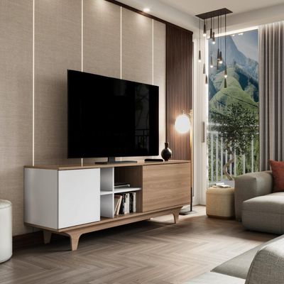 Rack Para Tv Até 65'' Com 2 Portas E Nichos 160cm Lars - Branco