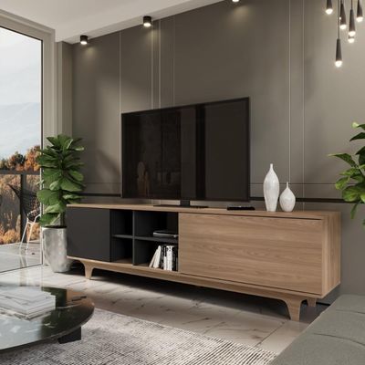 Rack Para Tv Até 75'' Com 2 Portas E Nichos 200cm Lars - Preto