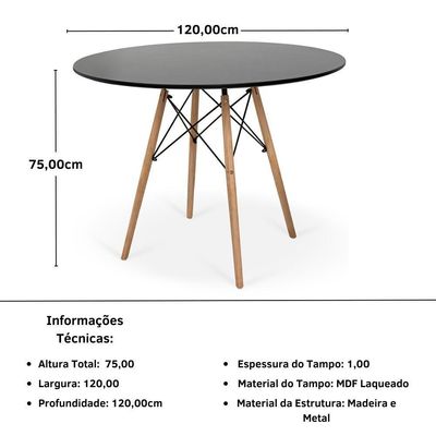 Conjunto Mesa De Jantar Redonda Eiffel Preta 120cm Com 6 Cadeiras Itália - Amarelo