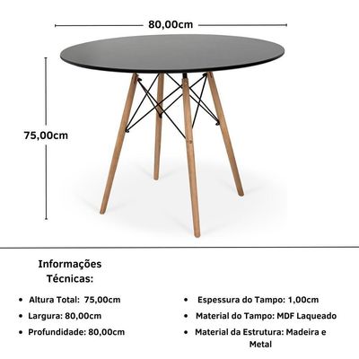 Conjunto Mesa De Jantar Redonda Eiffel Preta 80cm Com 4 Cadeiras Gruvyer - Nude