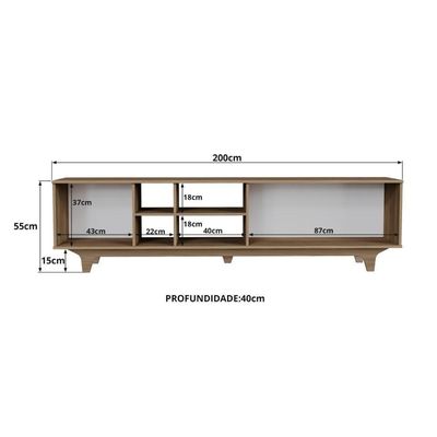 Rack Para Tv Até 75'' Com 2 Portas E Nichos 200cm Lars - Natural