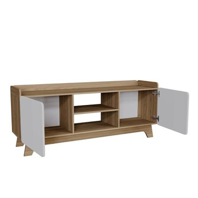 Rack Para Tv Até 65'' Com 2 Portas 150cm John - Natural/branco