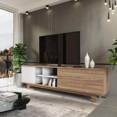 Rack Para Tv Até 75'' Com 2 Portas E Nichos 200cm Lars - Branco