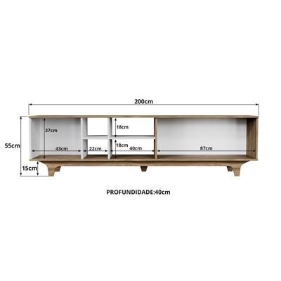 Rack Para Tv Até 75'' Com 2 Portas E Nichos 200cm Lars - Branco