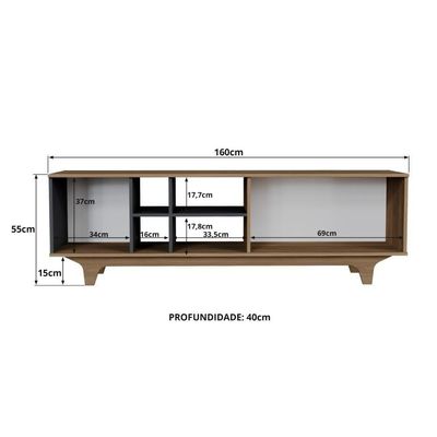 Rack Para Tv Até 65'' Com 2 Portas E Nichos 160cm Lars - Preto