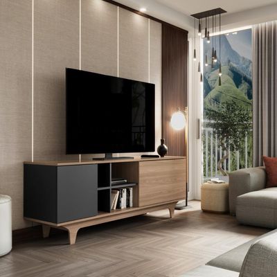 Rack Para Tv Até 65'' Com 2 Portas E Nichos 160cm Lars - Preto