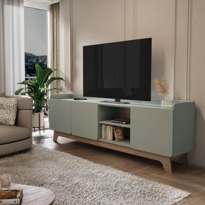 Rack Para Tv Até 75'' Com 3 Portas 200cm John - Verde