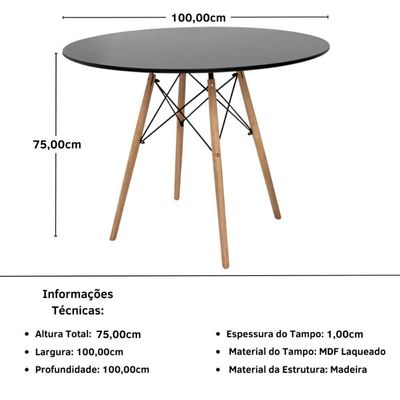 Conjunto Mesa De Jantar Redonda Eiffel Preta 100cm Com 6 Cadeiras Itália - Cinza