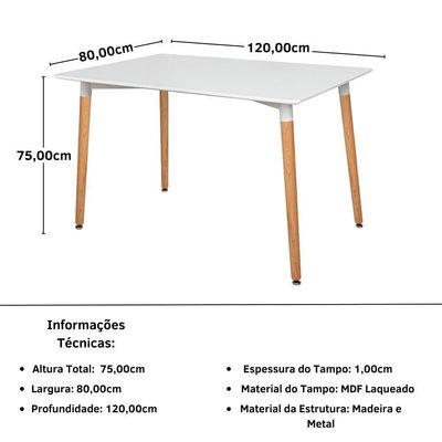 Conjunto Mesa De Jantar Retangular Eiffel Branca 120x80cm Com 6 Cadeiras Itália - Amarelo
