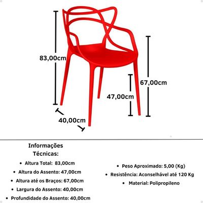 Kit 20 Cadeiras De Jantar Allegra Design Empilhável - Vermelho