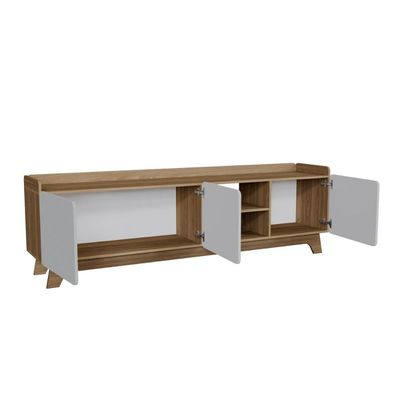 Rack Para Tv Até 75'' Com 3 Portas 200cm John - Natural/branco