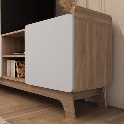 Rack Para Tv Até 75'' Com 3 Portas 200cm John - Natural/branco
