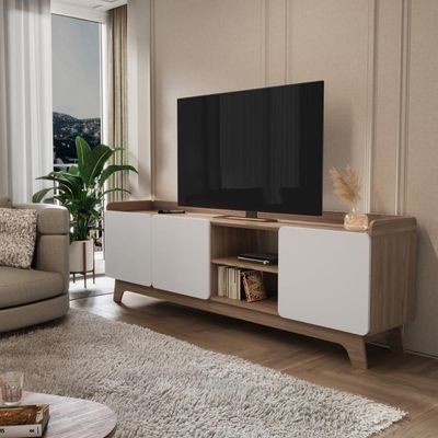 Rack Para Tv Até 75'' Com 3 Portas 200cm John - Natural/branco