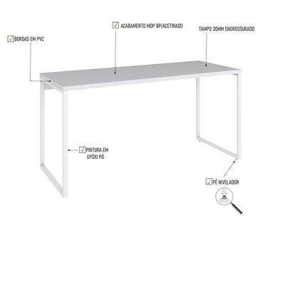 Mesa Kuadra Office 150x60x75cm Branco Chess - Est.branca Branco Chess - Est.branca