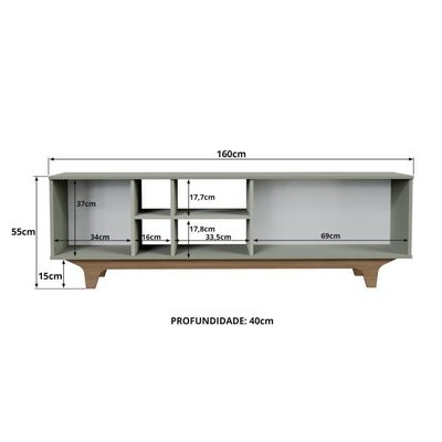 Rack Para Tv Até 65'' Com 2 Portas E Nichos 160cm Lars - Verde