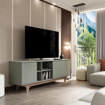 Rack Para Tv Até 65'' Com 2 Portas E Nichos 160cm Lars - Verde