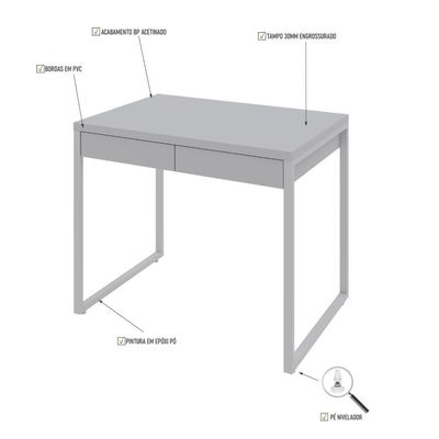 Mesa Kuadra Office 90x60x75cm C-02 Gavetas Branco Chess - Est.preta Branco Chess - Est.preta