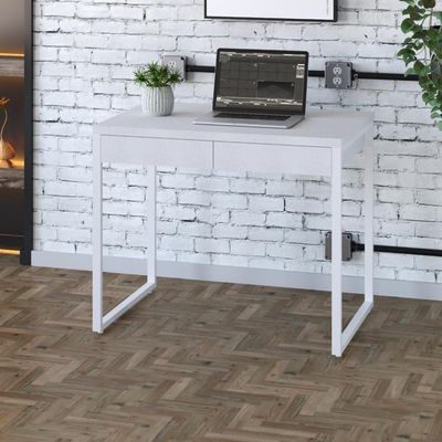 Mesa Kuadra Office 90x60x75cm C-02 Gavetas Branco Chess - Est.preta Branco Chess - Est.preta
