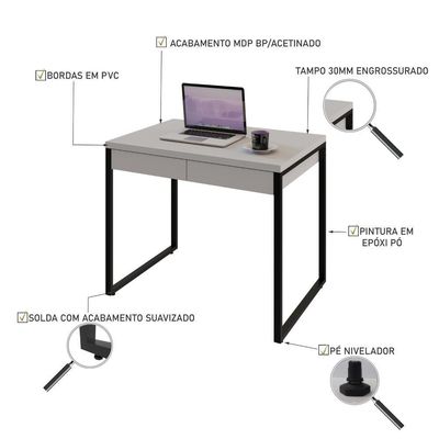 Mesa Kuadra Office 90x60x75cm C-02 Gavetas Branco Chess - Est.preta Branco Chess - Est.preta