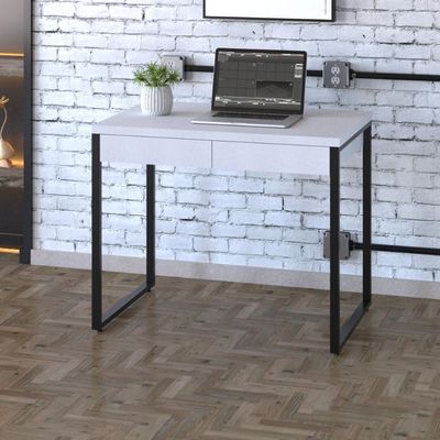 Mesa Kuadra Office 90x60x75cm C-02 Gavetas Branco Chess - Est.preta Branco Chess - Est.preta