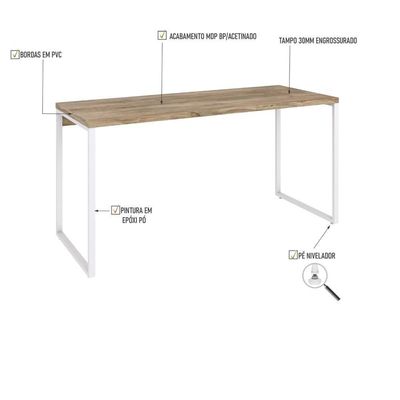 Mesa Kuadra Office 150x60x75cm Carvalho - Est.branca Carvalho - Est.branca