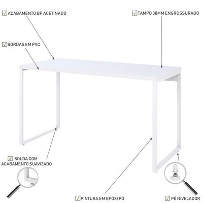 Mesa Kuadra Office 135x60x75cm Branco Chess - Est.branca Branco Chess - Est.branca