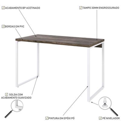Mesa Kuadra Office 120x60x75cm Carvalho Dark - Est.branca Carvalho Dark - Est.branca