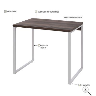 Mesa Kuadra Office 90x60x75cm Nogal - Est.branca Nogal - Est.branca