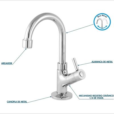 Torneira De Mesa P-lavatório Sl1198 1-4 Volta Metal Cromado Cromado