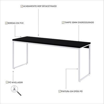 Mesa Dynamica Diretor 180x60x75cm Preto ônix - Est.branca Preto ônix - Est.branca