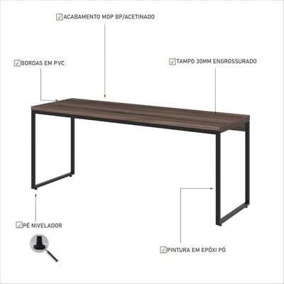Mesa Dynamica Diretor 180x60x75cm Nogal - Est.preta Nogal - Est.preta