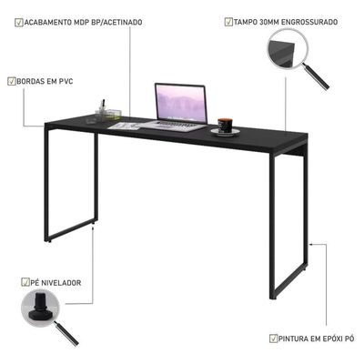 Mesa Dynamica 150x60x75cm Preto ônix - Est.preta Preto ônix - Est.preta