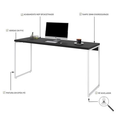 Mesa Dynamica 150x60x75cm Preto ônix - Est.branca Preto ônix - Est.branca