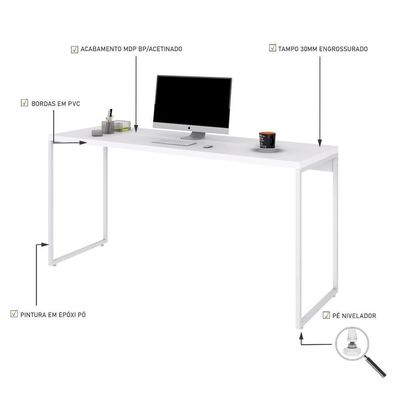 Mesa Dynamica 150x60x75cm Branco Chess - Est.branca Branco Chess - Est.branca