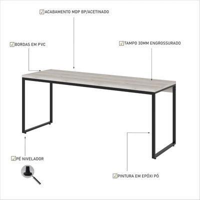 Mesa Dynamica Diretor 180x60x75cm Snow - Est.preta Snow - Est.preta
