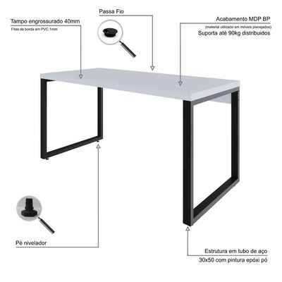Mesa Diretor 150x70x75cm Yon Branco Tx-est.preta Branco Tx-est.preta