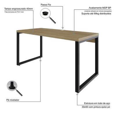 Mesa Diretor 150x70x75cm Yon Vermont Oak-est.preta Vermont Oak-est.preta