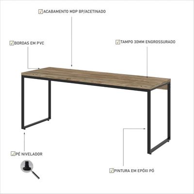 Mesa Dynamica Diretor 180x60x75cm Carvalho - Est.preta Carvalho - Est.preta